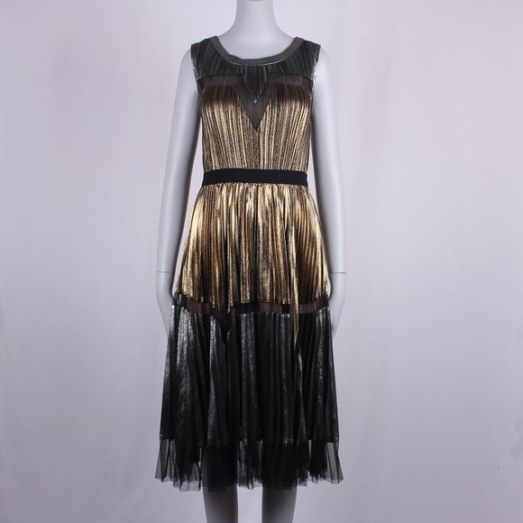 BCBGMaxAzria Dresses & Skirts - BCBGMAXAZRIA Gold & Silver Electric Pleated Dress